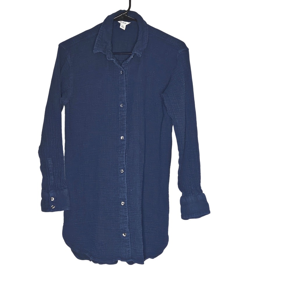 LL Bean Navy Blue Cotton Casual Textured Size Small Capsule Minimalist Coastal